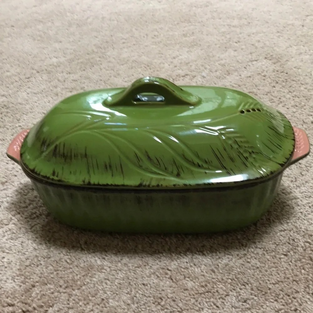 CERAMIC green oval shaped casserole